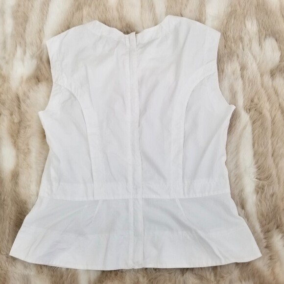 MARC JACOBS Peplum Bow Tie Top Sleevess Blouse White Preppy Minimal Quiet Luxury - Picture 7 of 11